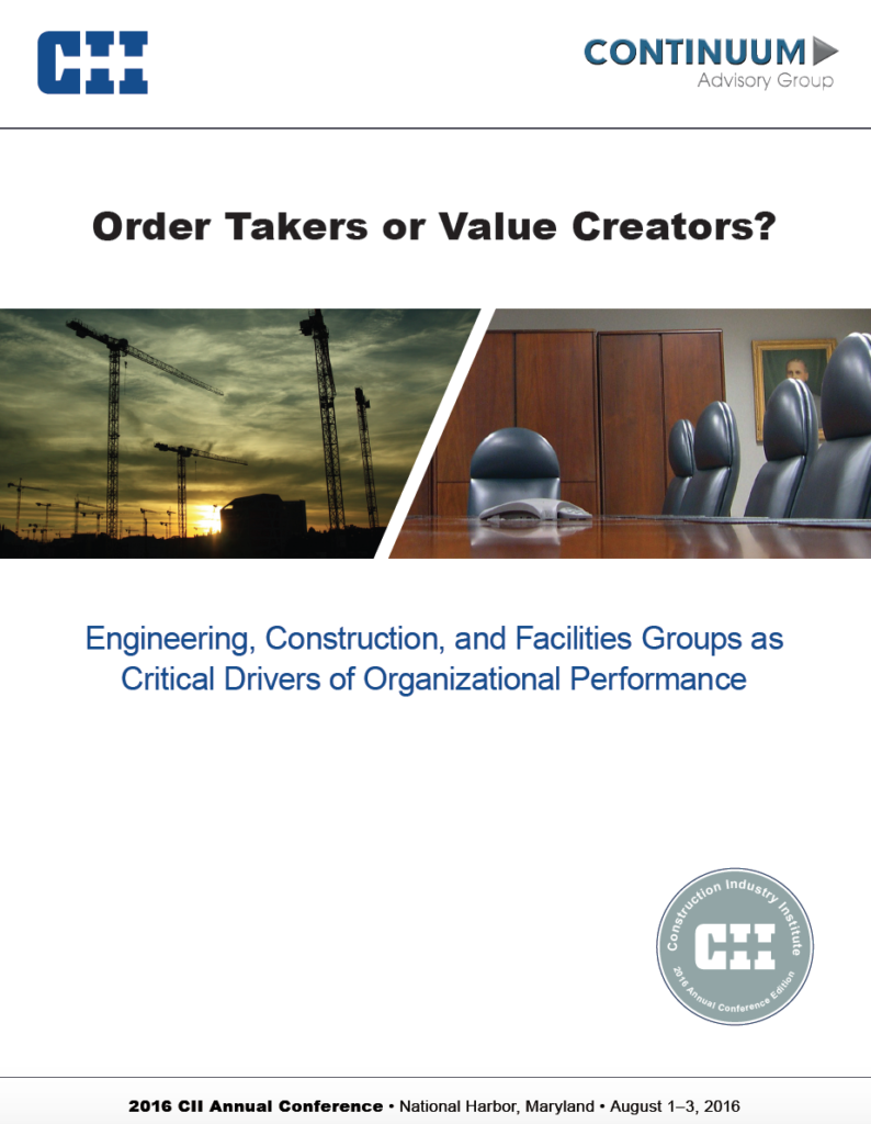 While those embedded in corporate engineering, construction and facilities (E/C/F) teams have long understood the value they create for the corporate bottom line, internal business customers may not realize the vital role these teams could play in enabling corporate success. The role served by corporate E/C/F teams is becoming increasingly critical to the success and survival of the corporation. The Construction Industry Institute (CII) and Continuum Advisory Group joined forces to better understand the relationship between the internal E/C/F departments and the overall corporate strategic plan.